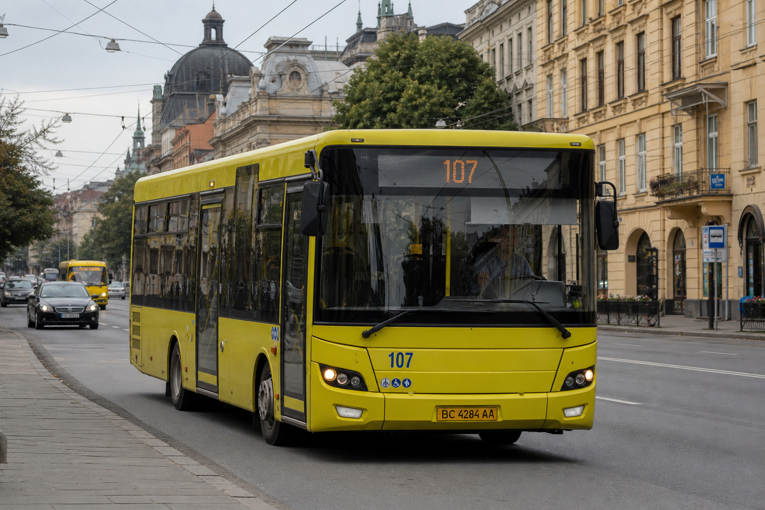 107 автобус (Автостанція №2 - с. Соснина) на фоні Львів