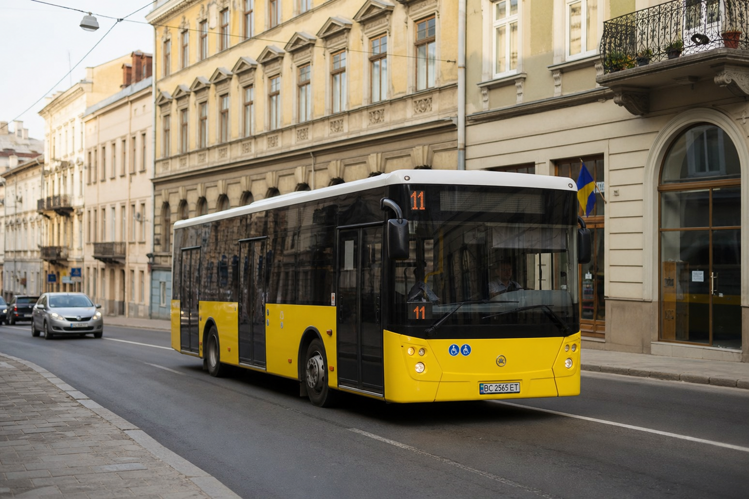 11 автобус (Рясне-2 - Червоної Калини) на фоні Львів