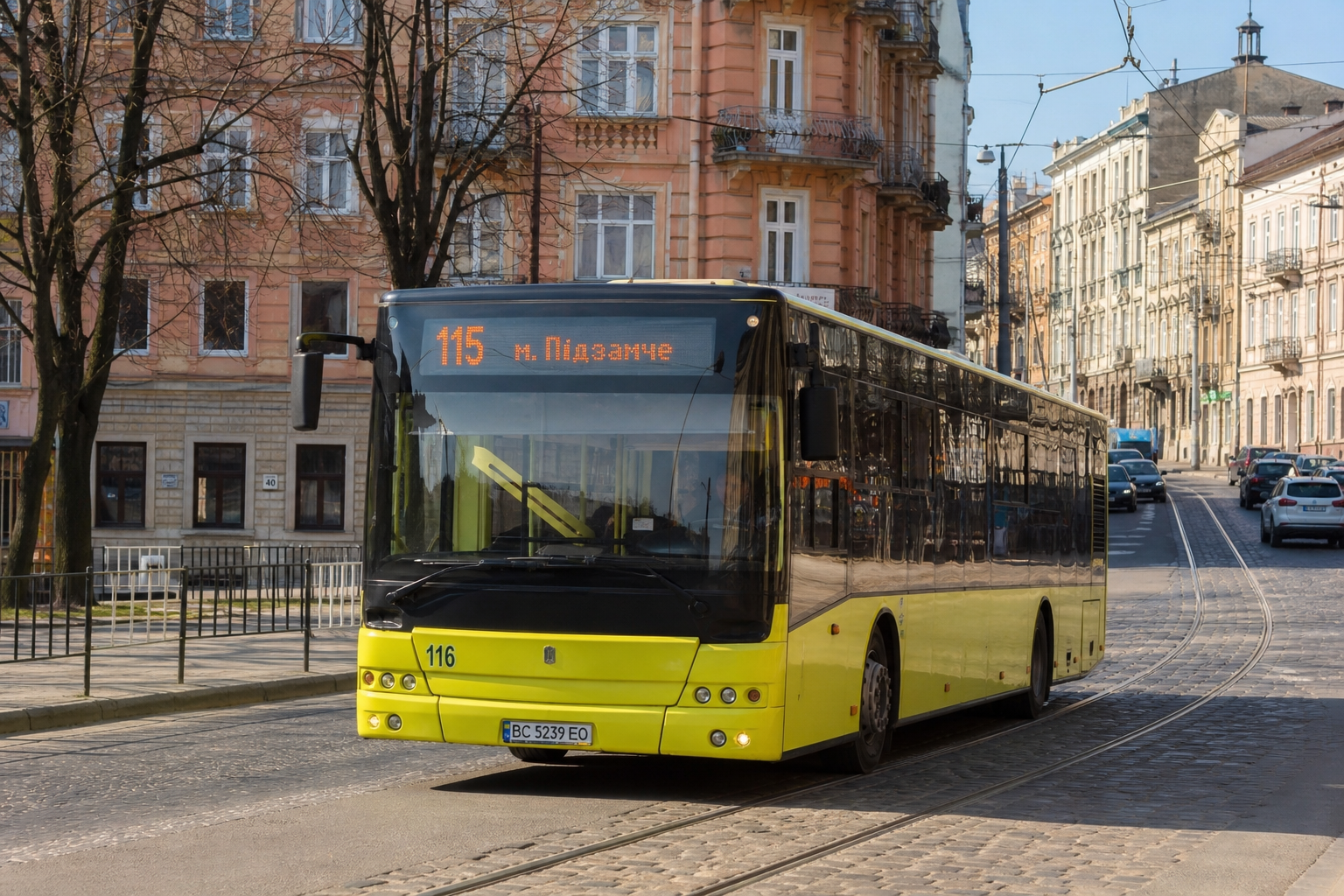 115 автобус (вул. Степана Бандери - с. Селисько) на фоні Львів