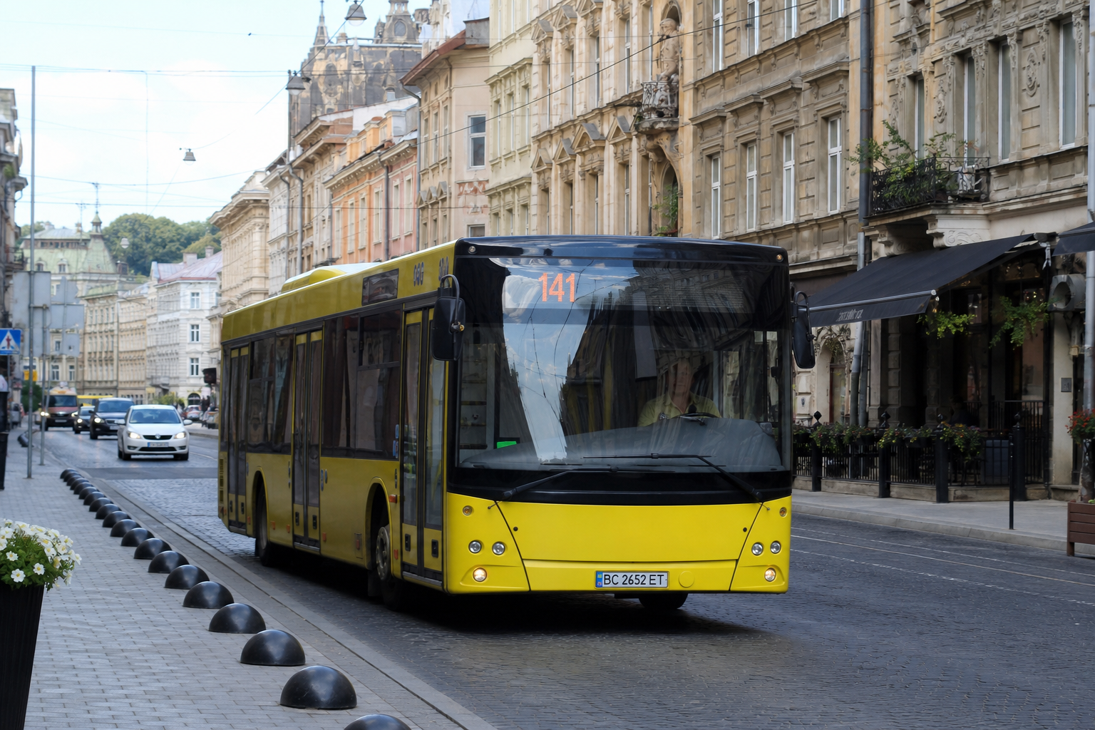 141 автобус (Приміський вокзал - м. Пустомити) на фоні Львів