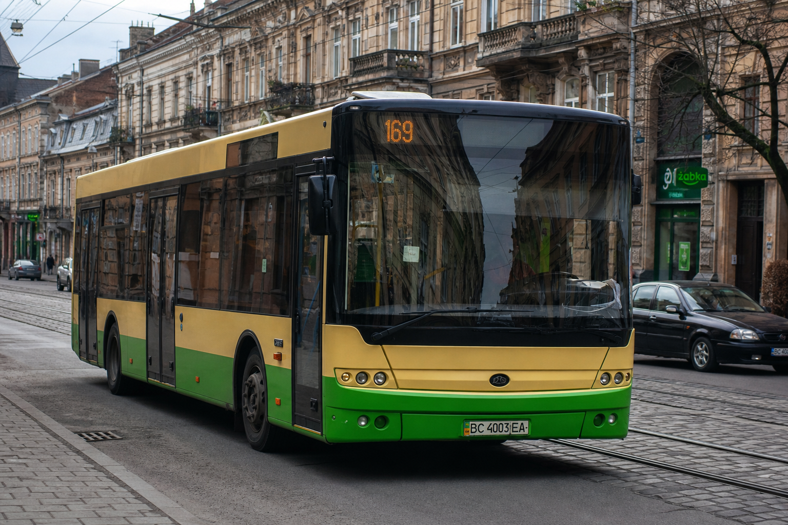 169 автобус (м. Львів - с. Милятичі) на фоні Львів