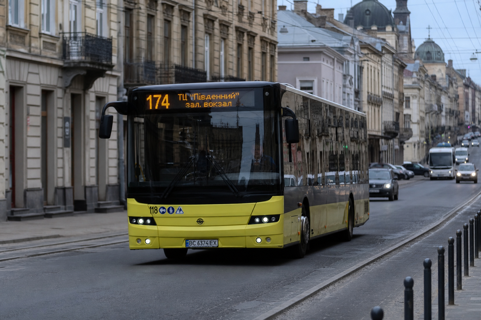 174 автобус (Приміський вокзал - с. Лісновичі) на фоні Львів