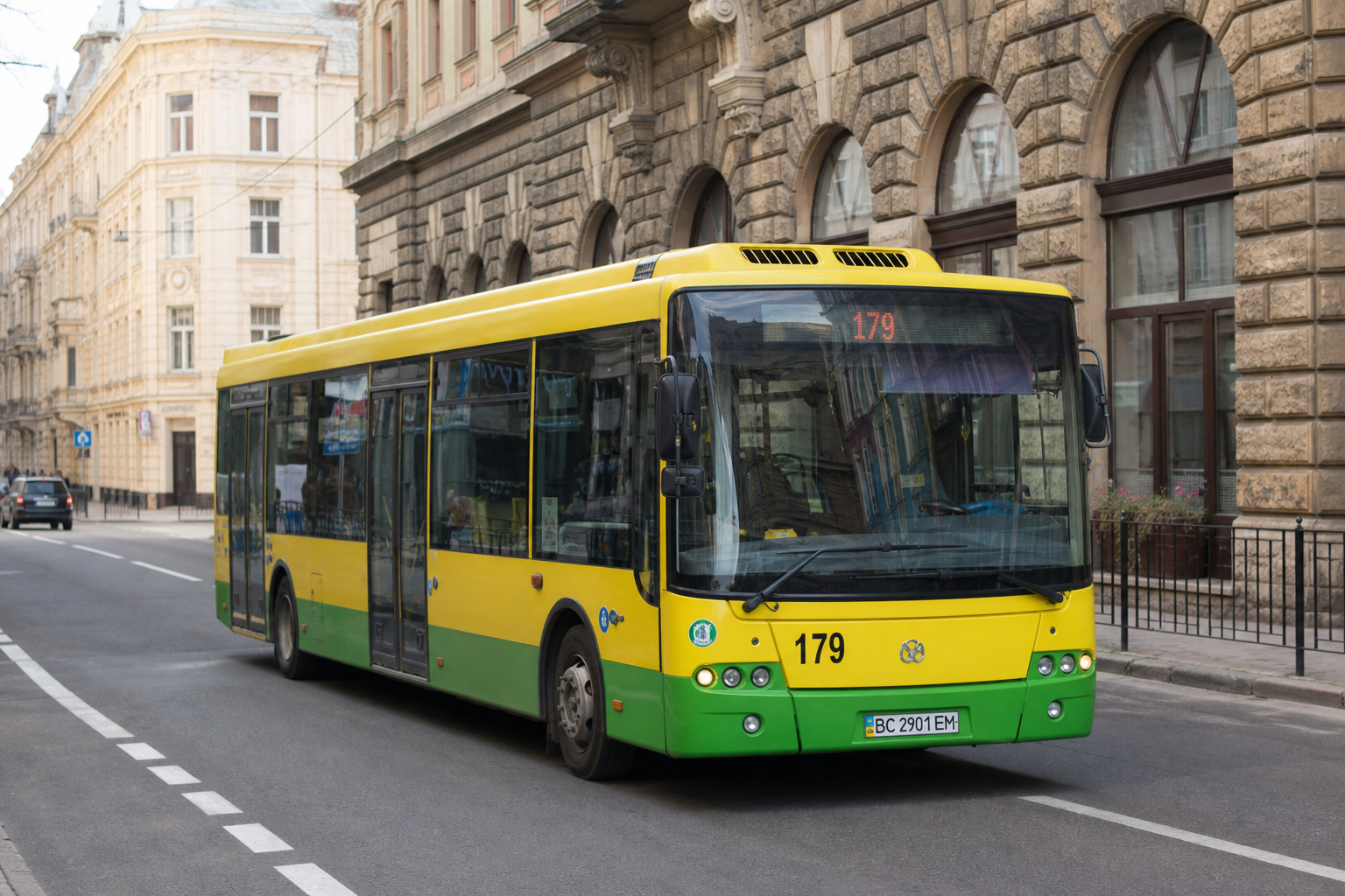 179 автобус (ТРЦ "King Cross Leopolis" - с. Пасіки-Зубрицькі) на фоні Львів