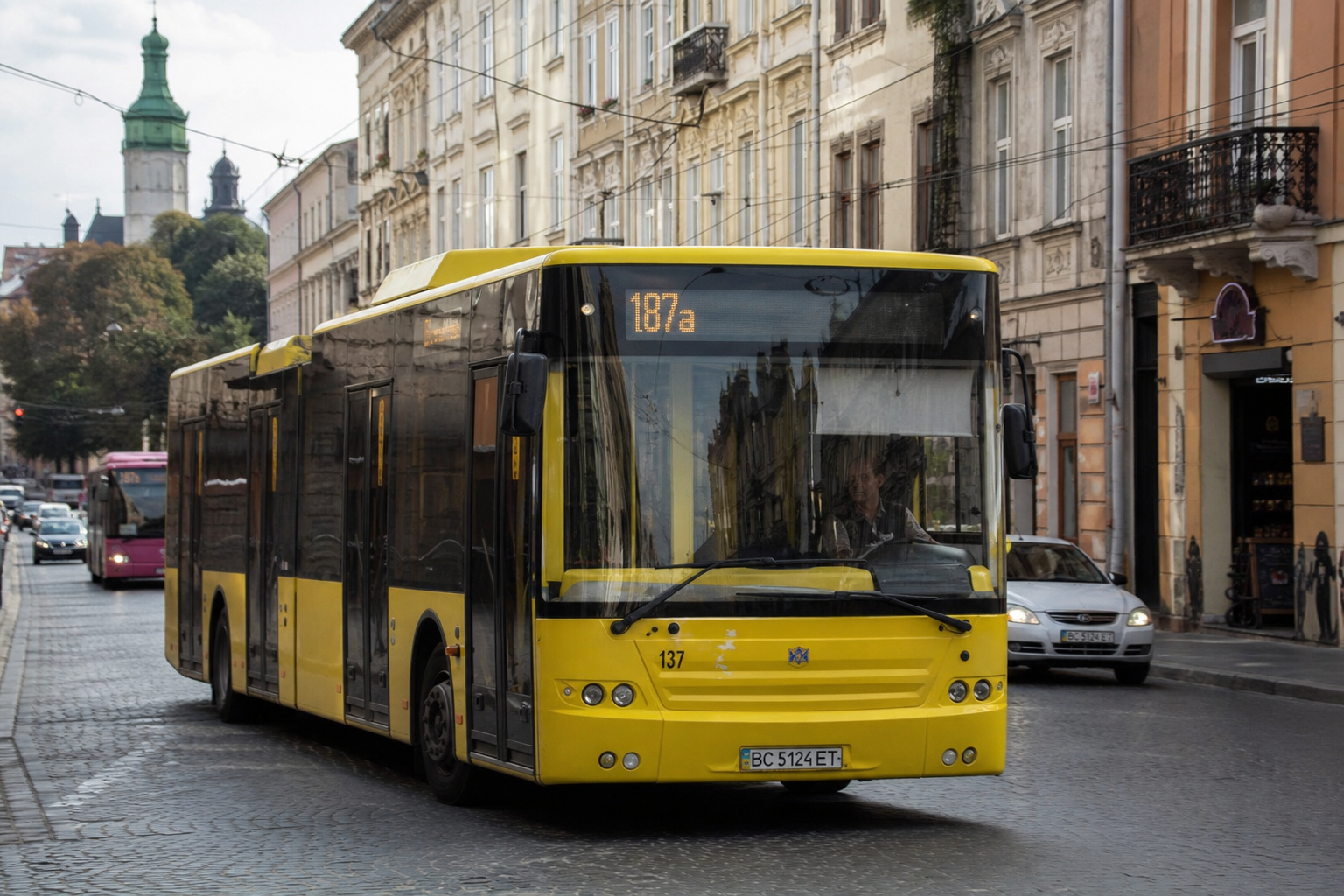 187а автобус (Привокзальний ринок - с. Ставчани (м/н Янків)) на фоні Львів
