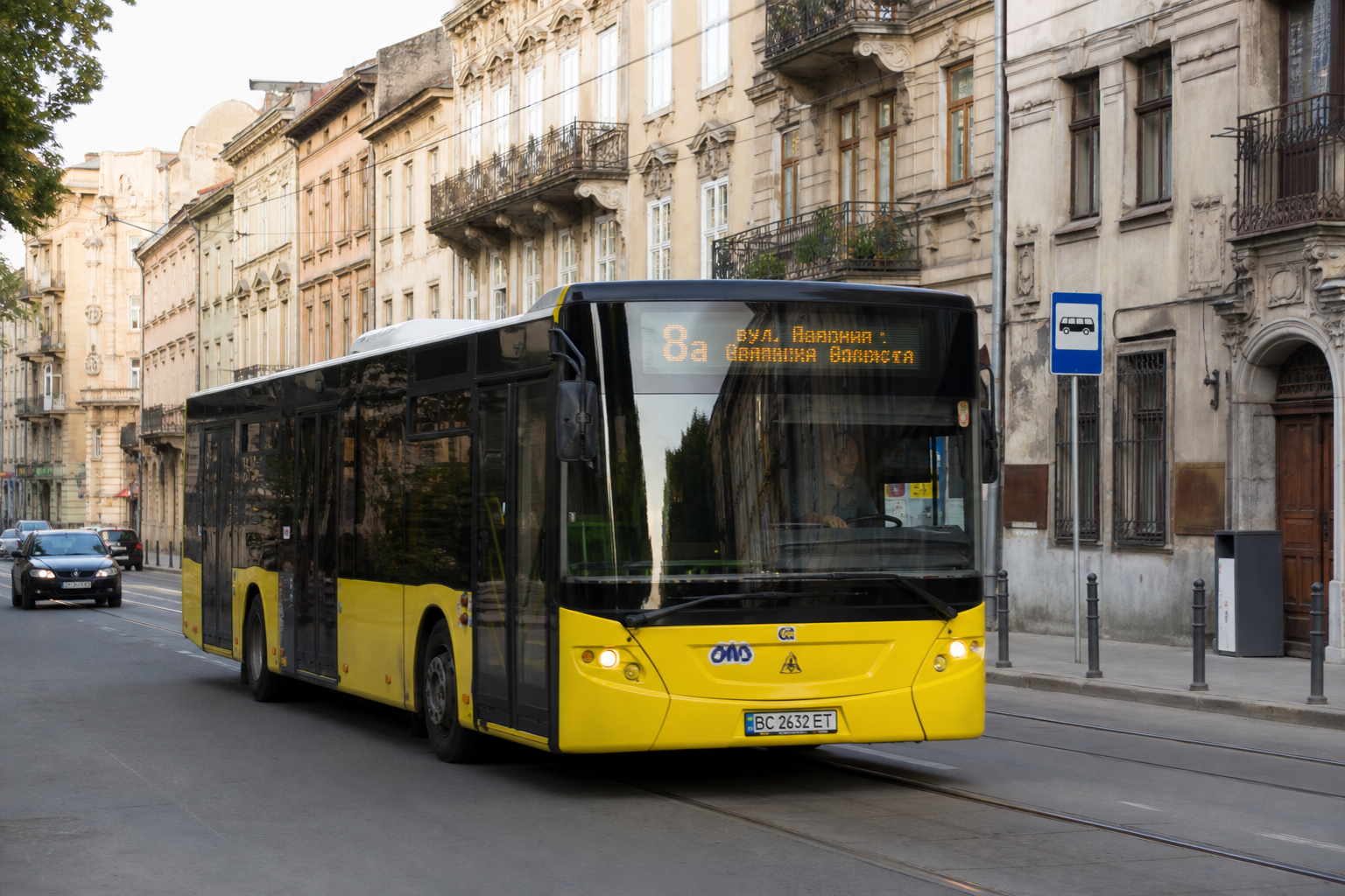 8а автобус (Зернова - Брюховичі) на фоні Львів