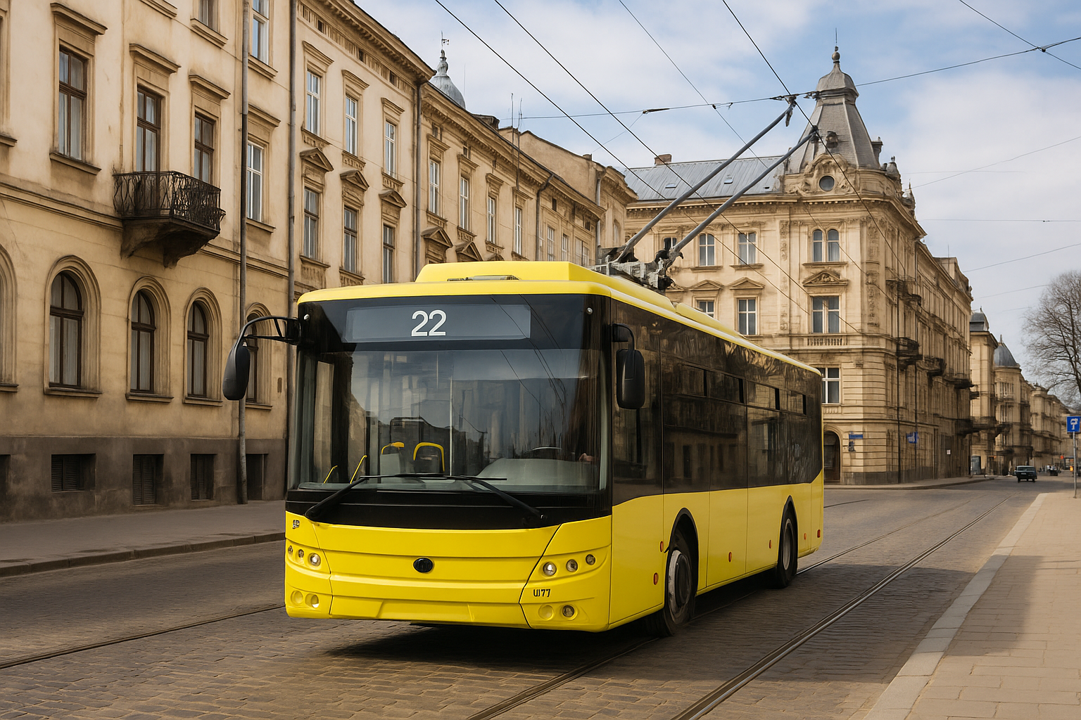 22 тролейбус (Університет - Автовокзал) на фоні Львів